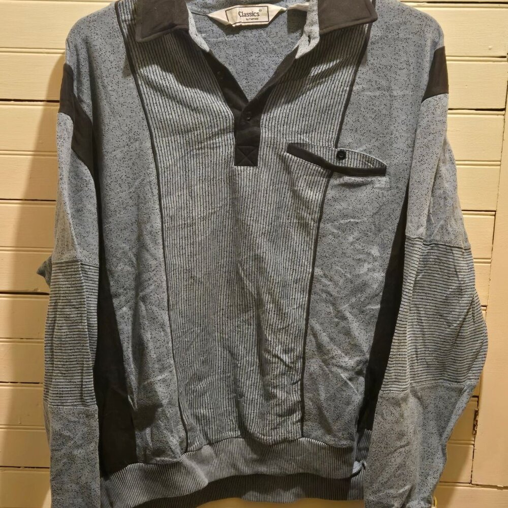 Classics Pullover Sweatshirt Mens XL Blue Collared Pocket Long Sleeve Ribbed